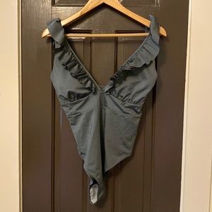 Dark green/olive H&M ruffle one piece swimsuit. Brand new!
